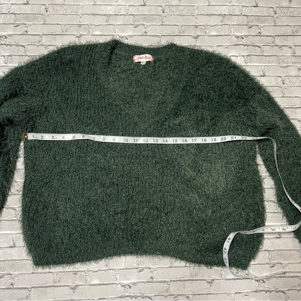Pink Rose Forest Green V-Neck Sweater